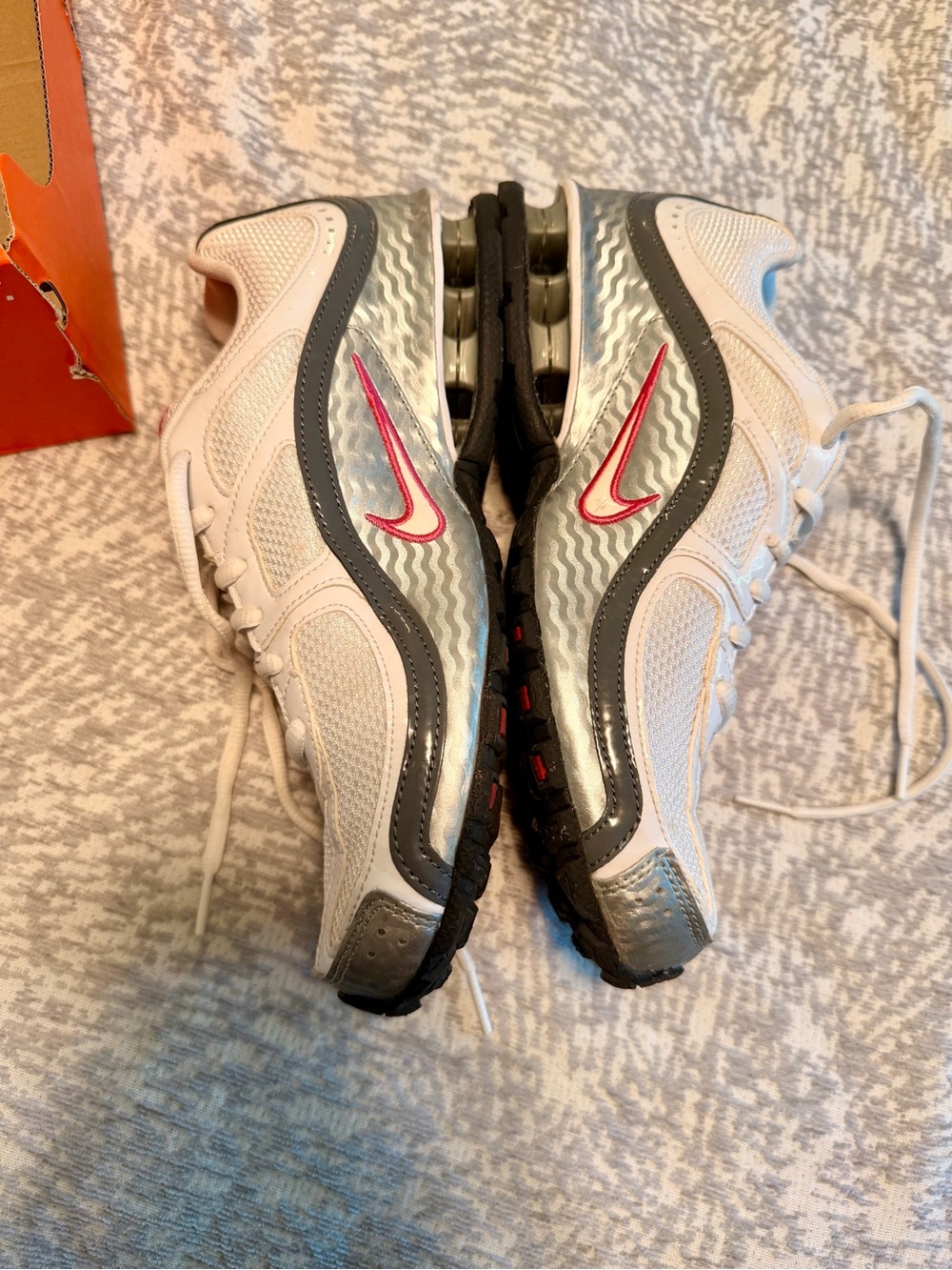 Nike Women’s White Silver Sneakers with Pink Swoosh